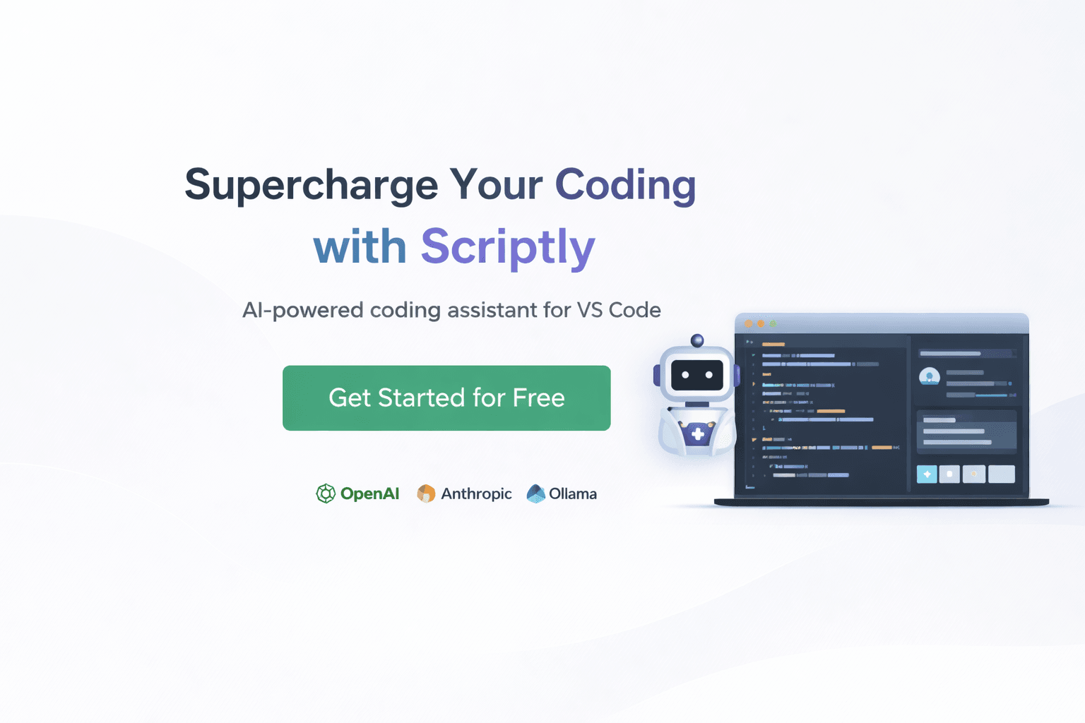 Scriptly IDE - AI-powered code editor interface with intelligent completion, chat, and unified workspace